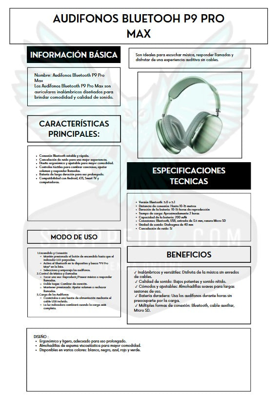 Audífonos Bluetooh P9 Pro Max